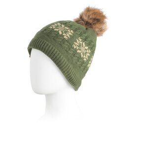 TURTLE FUR Green Lambswool Blend Leria Beanie With Pom